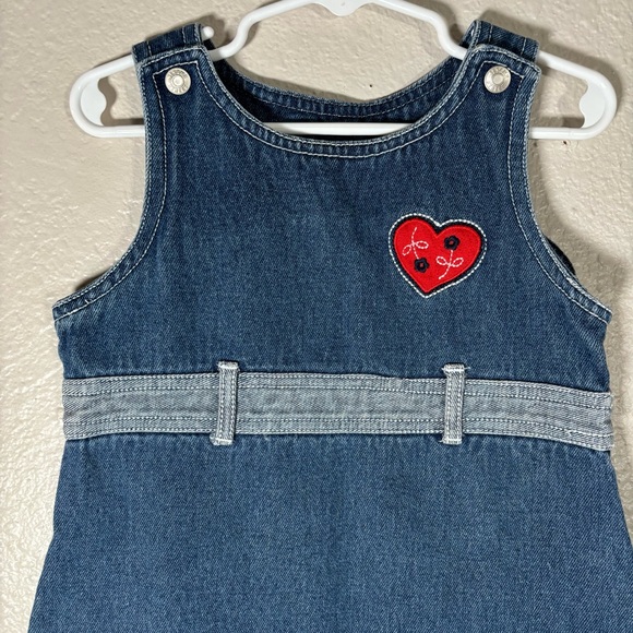 90s Vintage Embroidered Paisley Patch Denim Jean Dress Size 4T Pullover Toddler - Picture 3 of 5